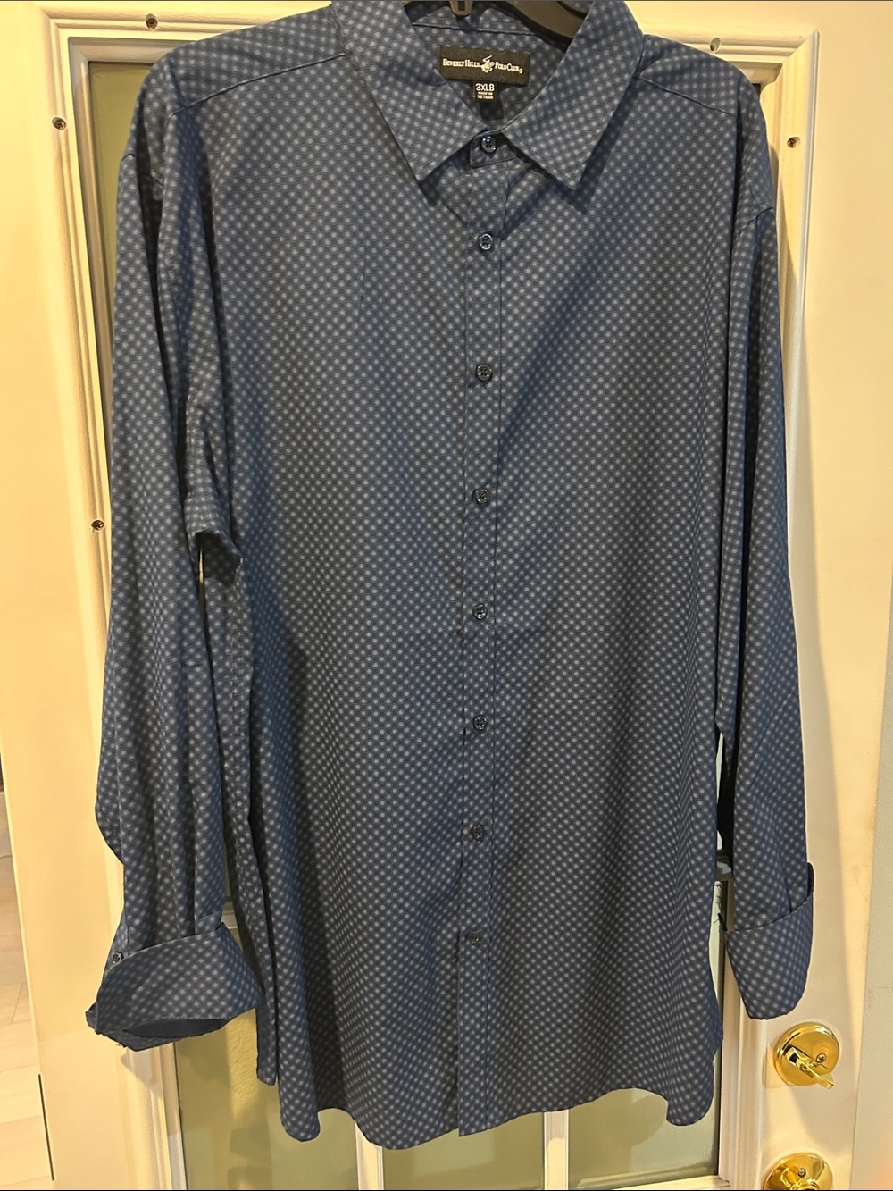 Beverly hill polo Blue Geo-Print Long Sleeve Dress Shirt